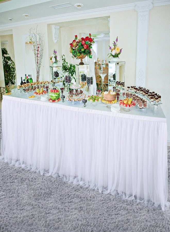 Suppromo 9ft White Table Skirt Tulle Tutu Table Skirt for Rectangle Tables White Ruffle Table Cloth for Wedding Bridal Shower Baby Shower Baptism Birthday Party Banquet Decoration(L9(ft) H 30in) - Image 3